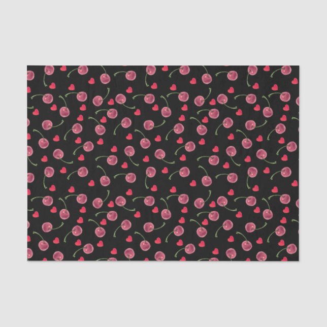Watercolor Cherry Heart Tissue Paper (Front)