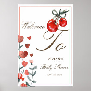Watercolor Cherry On Top Baby Shower Welcome Poster