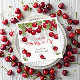 Watercolor Cherry On Top Modern Baby Shower Napkin