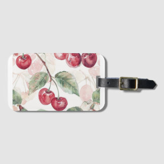 Watercolor Cherry Pattern – Botanical Fruit Art Luggage Tag