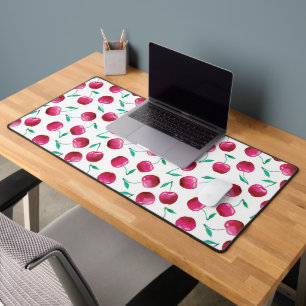 Watercolor Cherry Pattern Desk Mat