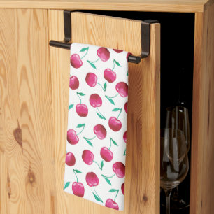 Watercolor Cherry Pattern Kitchen Towel