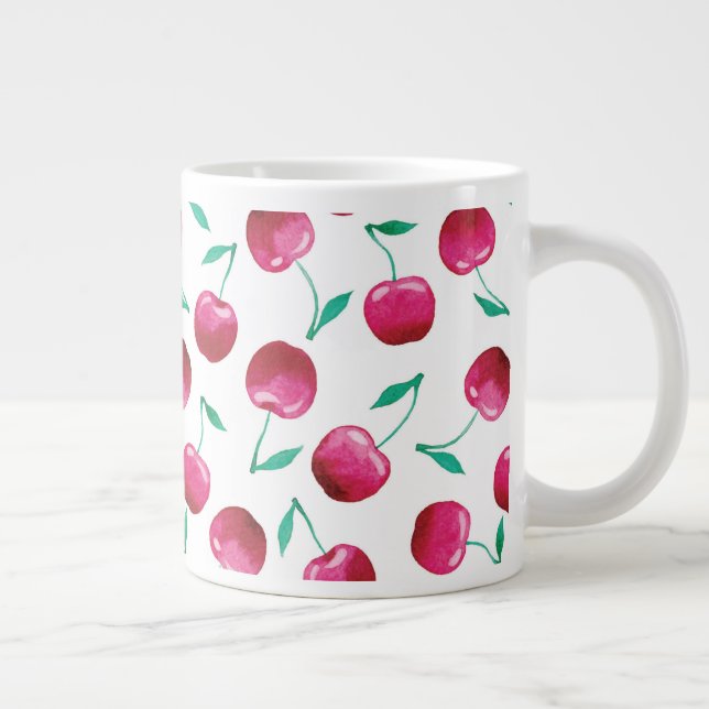 Watercolor Cherry Pattern Large Coffee Mug (Right)