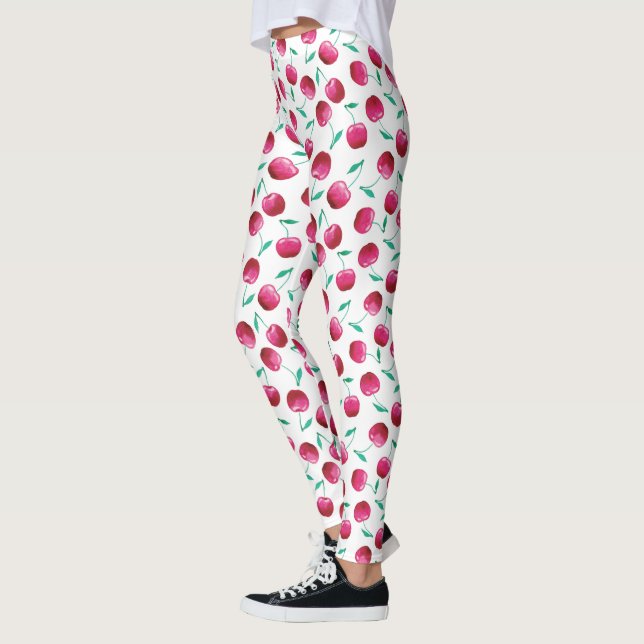Watercolor Cherry Pattern Leggings (Left)