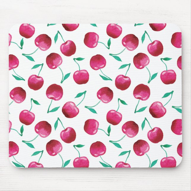 Watercolor Cherry Pattern Mouse Pad (Front)
