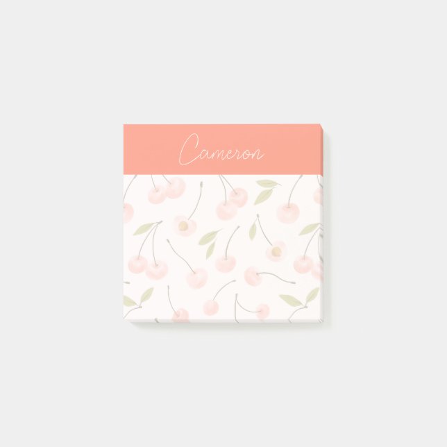 Watercolor Cherry Pattern Post-it Notes (Front)