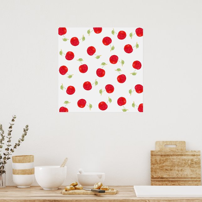 Watercolor Cherry Pattern Poster (Kitchen)