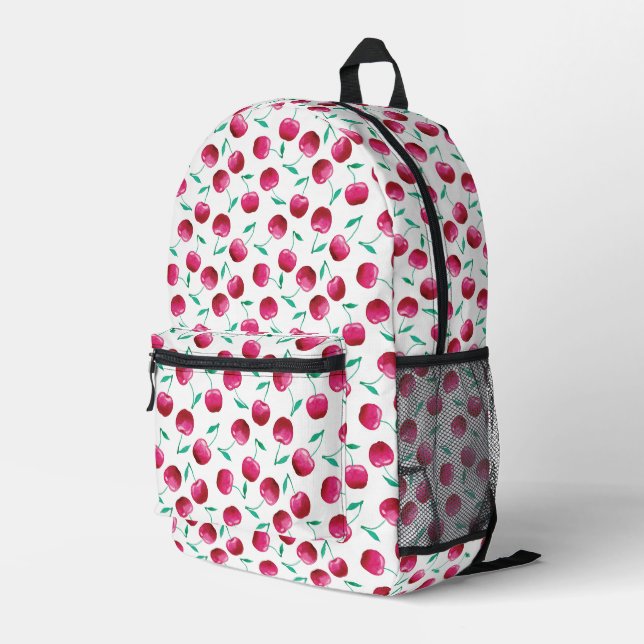 Watercolor Cherry Pattern Printed Backpack (Back Corner Right)