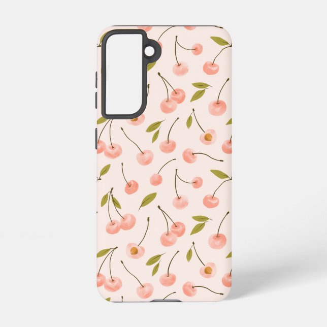 Watercolor Cherry Pattern Samsung Galaxy S21 Case (Back)