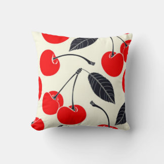 Watercolor Cherry Pattern Throw Pillow
