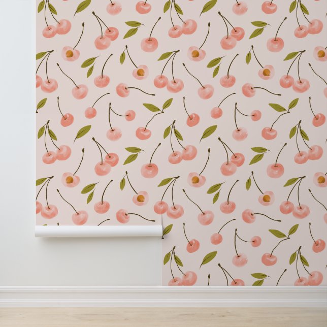 Watercolor Cherry Pattern Wallpaper (Application)