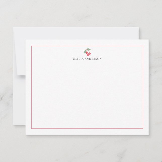 Watercolor Cherry Red Border Personalized Card (Front)