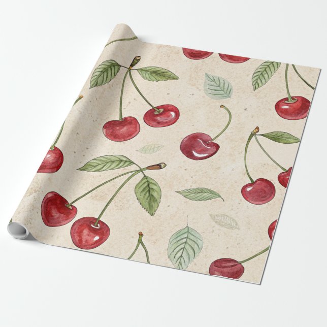 Watercolor Cherry Wrapping Paper (Unrolled)