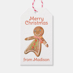 Watercolor Chevron Christmas Gingerbread Gift Tags