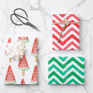 Watercolor Chevron Watermelon Popsicle Wrapping Paper Sheet