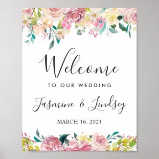 Watercolor Chic Blush Floral Wedding Welcome Sign