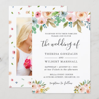 Watercolor Chic Floral Photo Wedding Invitation