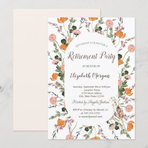 Watercolor Chic Meadow Champagne Glass Retirement  Invitation