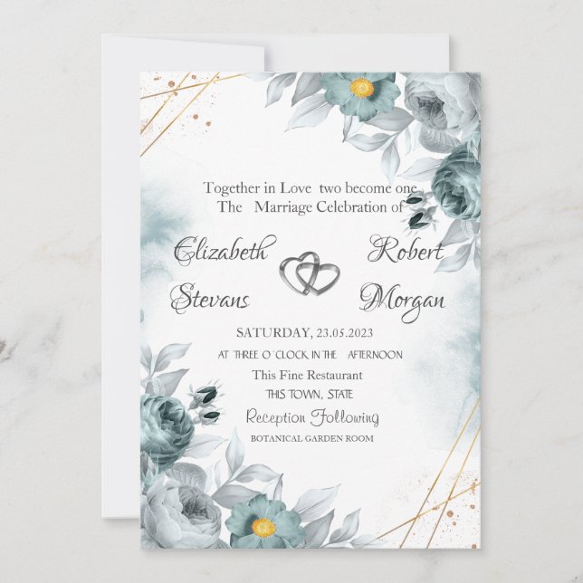 Watercolor Chic Mint Green Roses Invitation (Front)