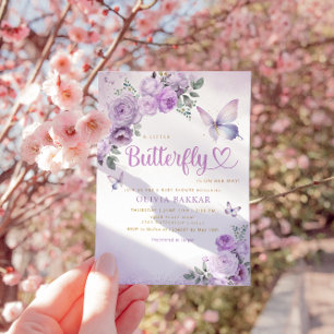 Watercolor Chic Purple Butterfly Baby Girl Shower  Invitation