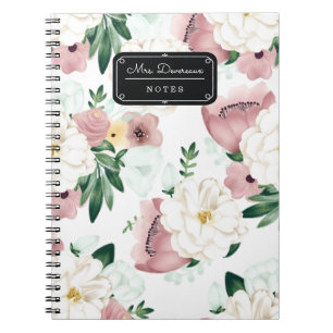 Watercolor Chic Romantic Flowers Personalized Notebook