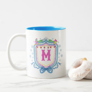 Watercolor Chic Ski Monogram Crest Two-Tone Coffee Mug