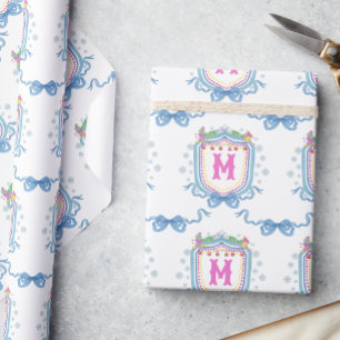 Watercolor Chic Ski Monogram Crest Wrapping Paper