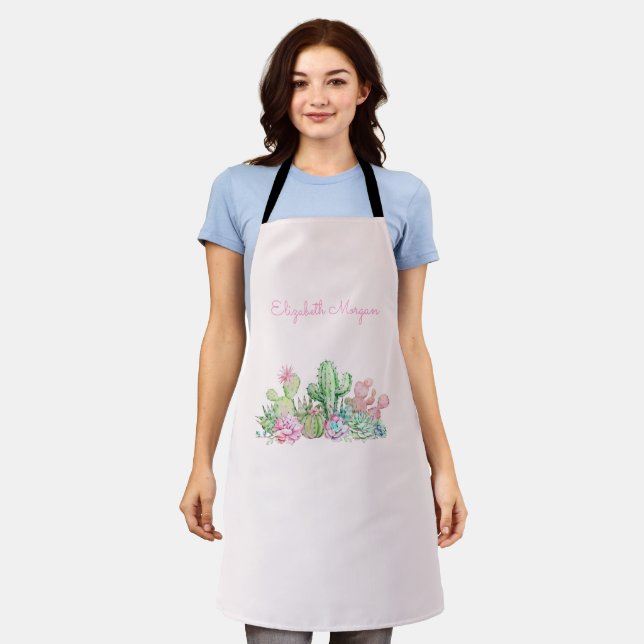 Watercolor Chic Succulents   Apron (Worn)