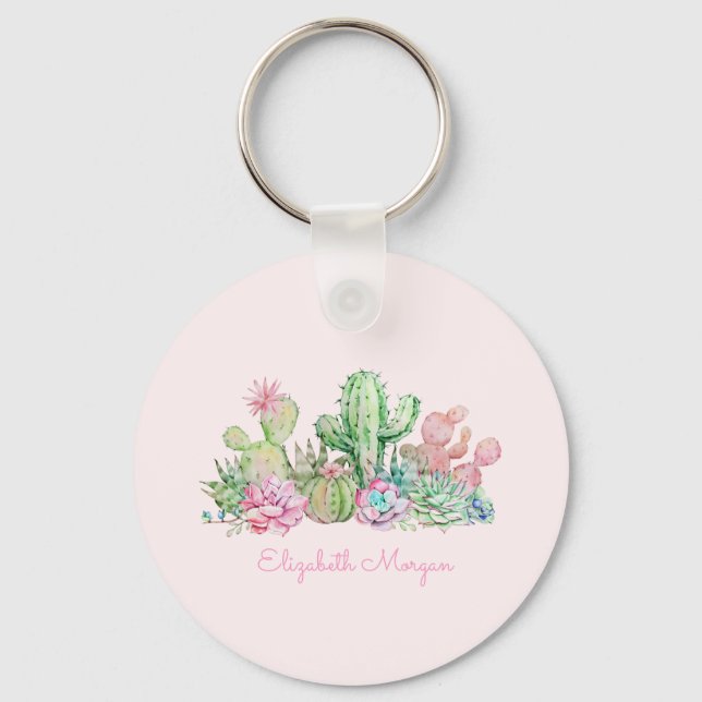 Watercolor Chic Succulents Keychain (Front)