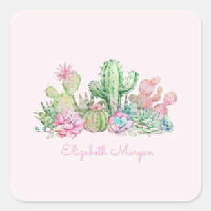 Watercolor Chic Succulents Square Sticker