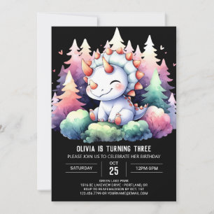 Watercolor Chic Triceratops Birthday Invitation