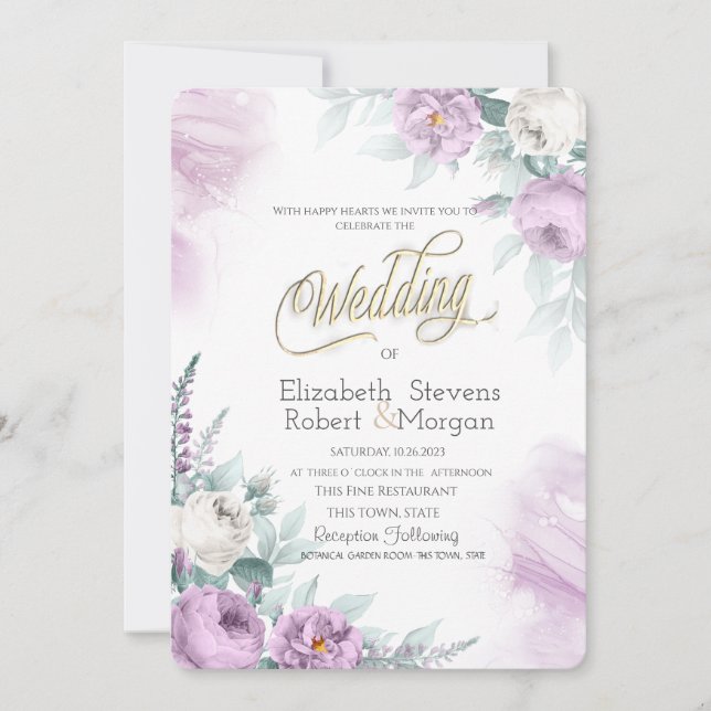 Watercolor Chic Violet Flowers Invitation (Front)