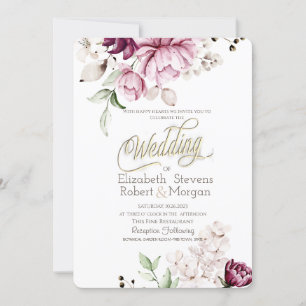 Watercolor Chic Violet Flowers Wedding Invitation