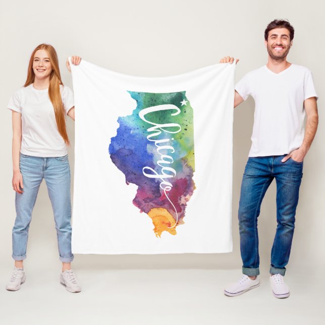 Watercolor Chicago Fleece Blanket (In Situ)