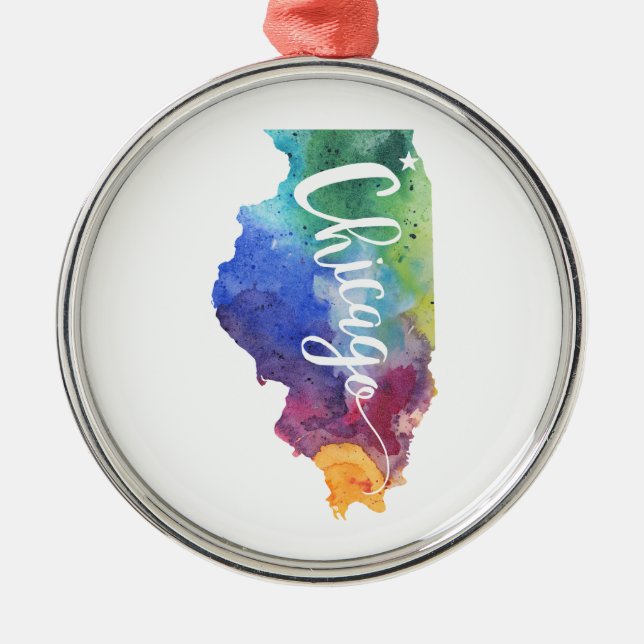 Watercolor Chicago Metal Ornament (Front)