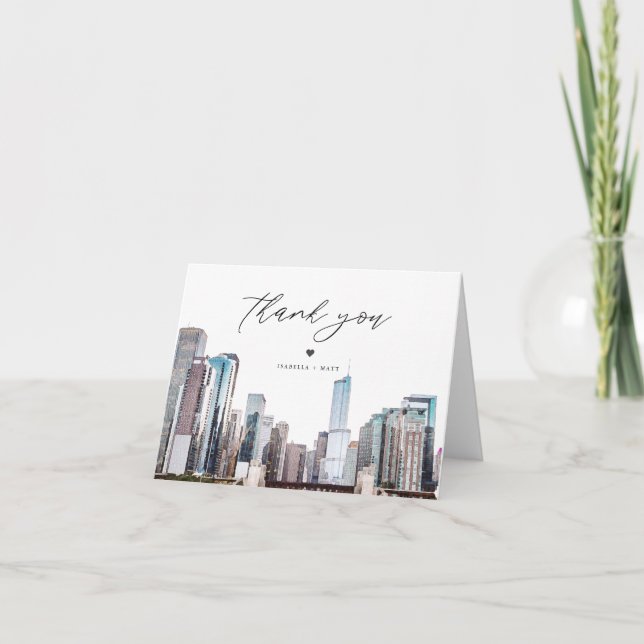Watercolor Chicago Skyline Thank You Card (Front)