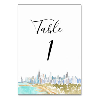 Watercolor Chicago Wedding Table Numbers