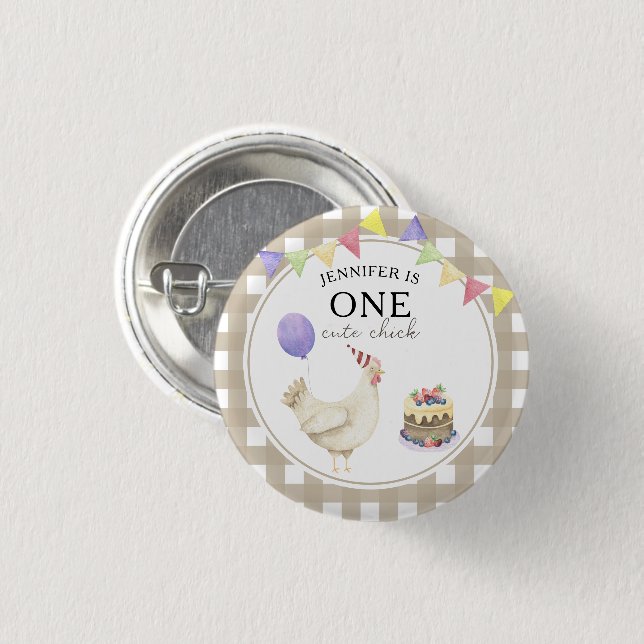 Watercolor Chick 1st birthday 1 Inch Round Button (Front & Back)