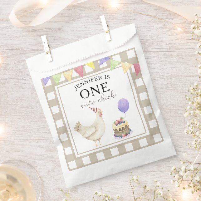 Watercolor Chick 1st birthday Favour Bag (Clipped)