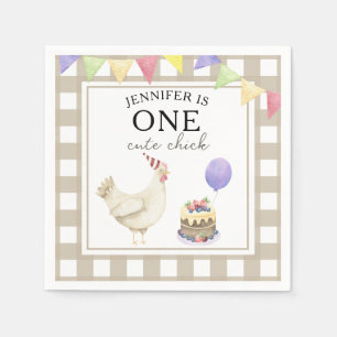 Watercolor Chick 1st birthday Napkin