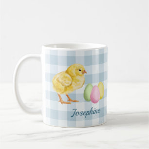 Watercolor Chick And Eggs On Blue With Name Coffee Mug