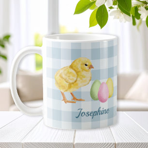 Watercolor Chick And Eggs On Blue With Name Coffee Mug