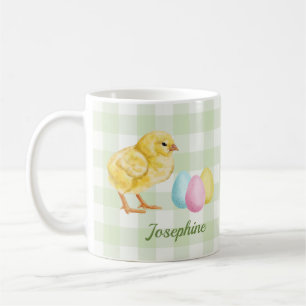 Watercolor Chick And Eggs On Green With Name Coffee Mug