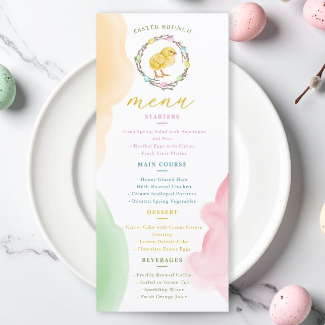 Watercolor Chick And Pastel Wreath Easter Brunch Menu (Creator Uploaded)