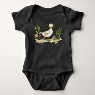 Watercolor Chick With Four-Leaf Clover Baby Bodysuit