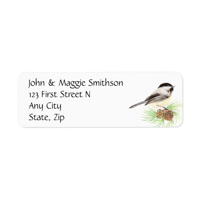 Watercolor Chickadee Adresse Nom du Étiquette Pers (Devant)