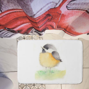 Watercolor Chickadee Bath Mat
