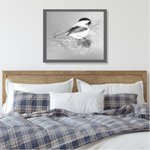 Watercolor Chickadee Bird Pine Cone Nature Art Canvas Print