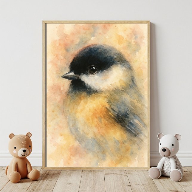 Watercolor Chickadee: Sweet Songbird Portrait Poster (Creator Uploaded)