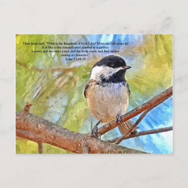 Watercolor Chickadee with Bible Verse Postcard (Front)